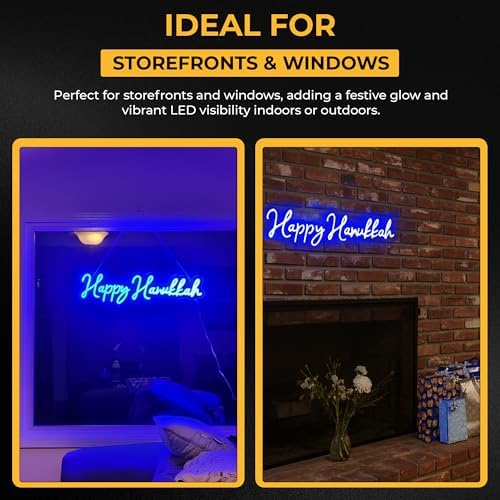 Happy Hanukkah Sign Neon LED for Wall Decor – Blue Hanukkah Lights Indoor, Easy to Hang Hanukkah Wall Decor & Light for Home, Window, and Party Decor - Image 4
