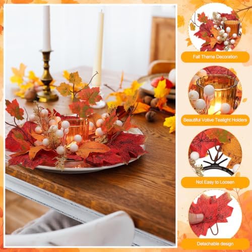 9 Sets Fall Candle Rings with Glass Votive Candle Holder Fall Centerpieces - Image 3