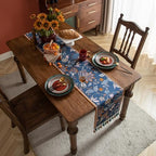 Vintage Floral Jacquard Table Runner with Multi-Color Tassels Luxury French Farmhouse Spring Table Runners Blue for Home Decor Dining Kitchen Living Room Coffee Tables 102" - Image 4
