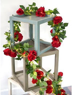 FiveSeasonStuff 29 Ft 4 Pack Christmas Red Rose Silk Flower Garland Artificial Flowers Decoration Hanging Floral with 66 feet String Lights - Image 5