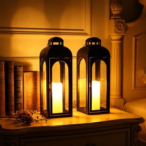 NEEDOMO Set of 2 Lanterns Decorative for Home,22''H Large LuxuryBronze Metal Hurricane Lanterns with Tempered Glass Panels for Porch,Tabletop, Mantle, Wall Hanging, Garden, Indoor & Outdoor Décor - Image 3