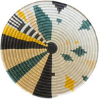 Handwoven African Basket Bowl for Fruits Home Decor (yellow abstract, 10in diameter) by ZenDesignsArtsCrafts