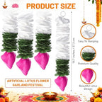 Suncalla 10 Pcs Diwali Decorations 14.7 Inch Lotus Hangings Indian Garlands - Image 2