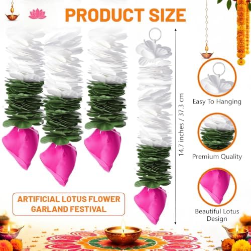 Suncalla 10 Pcs Diwali Decorations 14.7 Inch Lotus Hangings Indian Garlands - Image 2