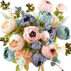 FiveSeasonStuff Mixed Blue & Pink Artificial Peony Bouquet Set of 2 by FiveSeasonStuff