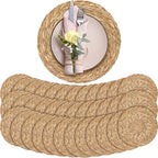 Aneco 36 Pack 13.8-Inch Round Woven Placemats Natural Hand-Woven Boho Rattan Wicker Bulrush Placemat Farmhouse Rustic Braided Table Mats for Dining & Kitchen Decor by Aneco