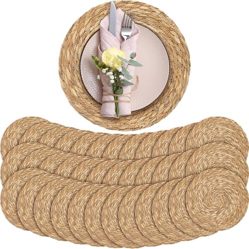 Aneco 36 Pack 13.8-Inch Round Woven Placemats Natural Hand-Woven Boho Rattan Wicker Bulrush Placemat Farmhouse Rustic Braided Table Mats for Dining & Kitchen Decor by Aneco