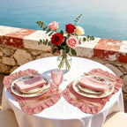 Whaline Vintage Red Cotton Placemats with Ruffle Stripe Kitchen Place Mats for Birthday Party Home Dining Table Decor, Set of 6, 14.5 x 19.7 in - Image 4