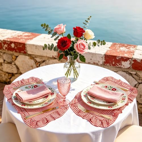 Whaline Vintage Red Cotton Placemats with Ruffle Stripe Kitchen Place Mats for Birthday Party Home Dining Table Decor, Set of 6, 14.5 x 19.7 in - Image 4