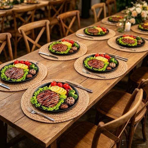 Natural Water Hyacinth Woven Placemats Plate Chargers Set of 10, Rattan Wicker Table Mats for Dinner Plates, Boho Farmhouse Rustic Place Mats for Dining Table Decor (13.8inch) - Image 4