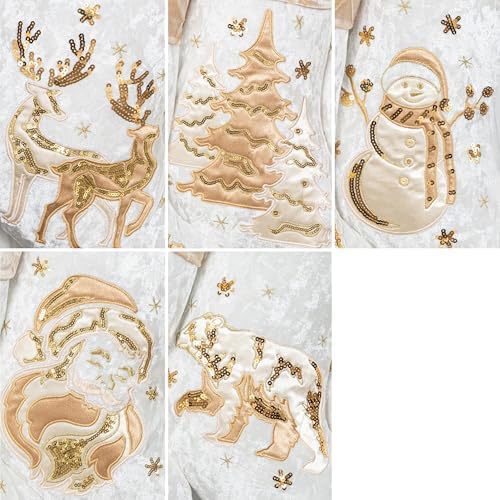 LUBOT New Christmas Stockings Set of 5 Embroidered 20" Xmas Family Traditional Fireplace Hanging Gold Sequin Decor Velvet Satin Fabric Gifts for Christmas Holiday - Image 5