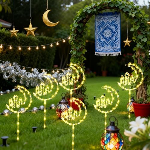 Aurelema 6 Pack Ramadan Mubarak Outdoor Decoration Lights Eid Outside Patio Pathway Landscape Lights Yard Stake Driveway Lawn Walkway Decoration Star Moon for Eid Mubarak Ramadan Party Favors Gifts - Image 6