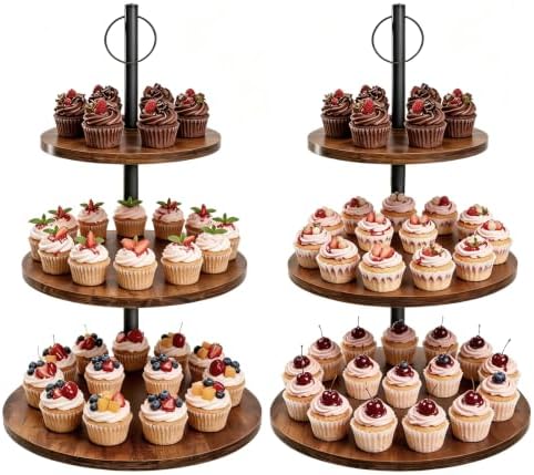 Wooden Cupcake Stand 2 Pack, Large Cupcake Tower Stand for 50 Cupcakes, 3 Tiered Wooden Serving Trays Stand, Soporte Para Cupcakes, Dessert Table Display by Unknown