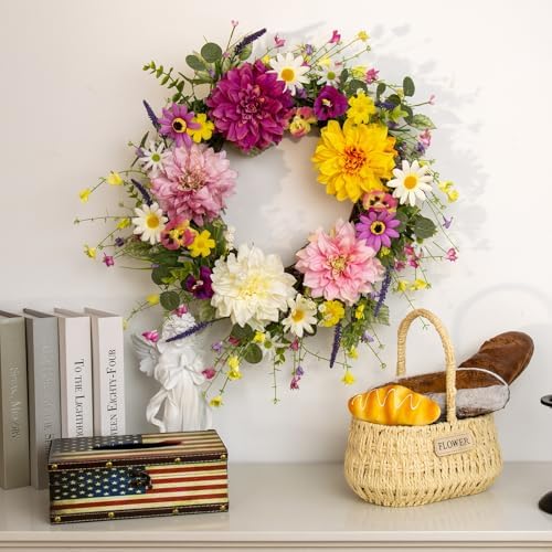 FloralElegance Summer Flower Wreath 22 Inch Floral Wreaths for Front Door Artificial Spring Summer Wreath with Colorful Flowers for Springtime Easter Holidays Wall Porch - Image 2