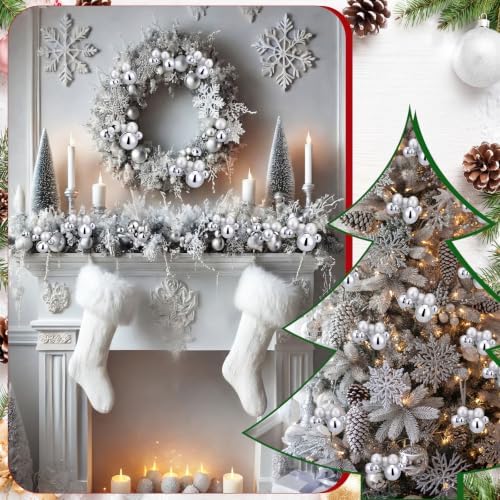 Daifunli 8 Pcs Silver Christmas Tree Picks 7.87 Inch Christmas Balls Ornaments Xmas Hanging Decorations for Xmas Tree Topper DIY Wreath Holiday Floral Vase Fillers Crafts Home Decor - Image 4