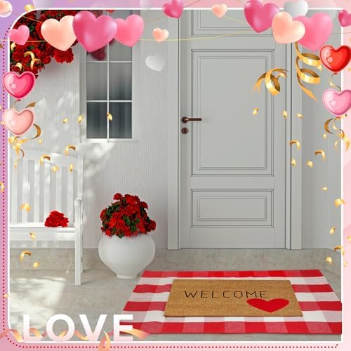 Moucuny 2 Pcs Valentine's Day Doormat Outdoor, Heart Welcome Rug, Non-Slip - Image 6