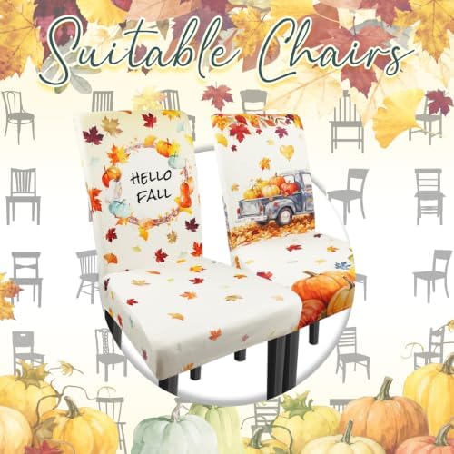 Fall Chair Covers Set of 6 Pumpkin Chair Back Covers Thanksgiving Dining Chair Covers for Party Kitchen Decorations - Image 5