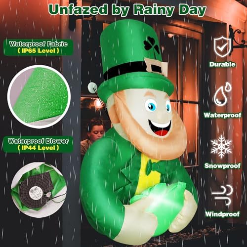 4FT St Patricks Day Inflatables Outdoor Decorations Hanging Green Leprechaun Holds Shamrock, Bright LED Lights Blow Up Decor for Window Door Irish Party Indoor Yard Wall Holiday - Image 4