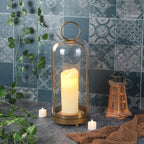 20" High Versatile Modern Metal Hurricane Lantern with Handmade Sturdy Glass Dome in Antique Brass for Pillar Candle & Plants, Industrial, Farmhouse, Shabby Chic (Brass, 7.5"x20") - Image 5