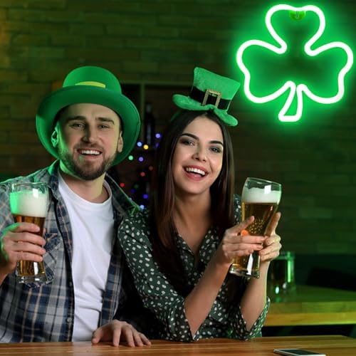 2 Pack 11 Inch St Patricks Day Decorations Shamrock Neon Lights, Green Decor Clover Window Lights with 2 Hooks, USB Powered St. Patrick's Day Lighted Shamrocks for Party Wall Bedroom Indoor Outdoor - Image 6