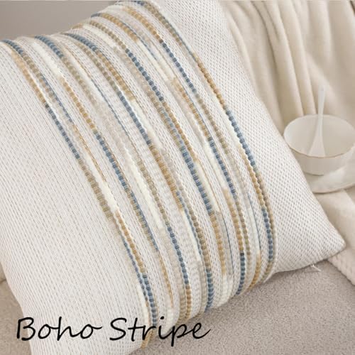 Boho Throw Pillow Covers 18x18 Set of 2 Yellow Blue - Image 3