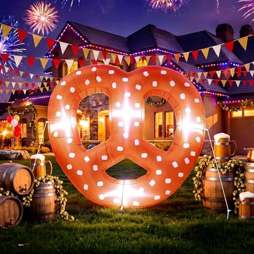 5.5FT Inflatable Pretzel Decoration LED Lighted Oktoberfest Beer Party Prop - Image 4