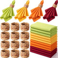 Preboun 24 Pcs Fall Harvest Cloth Napkins 19"x19" with Napkin Rings by Preboun