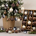 Lunmon 64 Pcs Cow Print Christmas Ball Ornaments Brown Cowhide Western Cowboy Xmas Bulbs 1.6/1.97/2.4 Inch Champagne Bronze Plastic Hanging Decor Assorted Size Xmas Decor for Home Tree Wreath Party by Lunmon