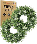 2 Pack 24'' Boxwood Wreaths for Front Door, Artificial Eucalyptus Wreath by Unknown