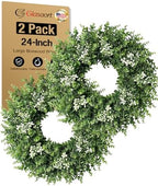 2 Pack 24'' Boxwood Wreaths for Front Door, Artificial Eucalyptus Wreath by Unknown