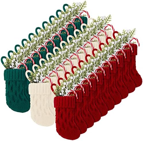 BBTO 30 Pcs Mini Christmas Stockings, 5 Inch Knitted,Red, White, Green by BBTO