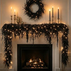 Spooky Chic: Halloween Fireplace Decor Set, 1m/1.5m/1.7m/2.7m Black Halloween Garland with Lights, Home Indoor Seasonal Party Decorations (2.7m) by Unknown
