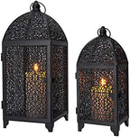 TRIROCKS Set of 2 Vintage Decorative Candle Lantern 12''&16.5'' High Metal Candle Holder Hanging Lantern with Hollow Pattern for Living Room Garden Parties Events Indoors Outdoors(Black) by TRIROCKS
