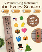 DECOLURE Welcome Sign for Front Porch - Tall Solid Wood Porch Door Sign with 10 Magnetic Seasonal & Holiday Pieces, Rustic Farmhouse Outdoor Decor for Year Round Welcoming Entryway (Porch Brown) - Image 7