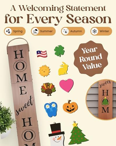 DECOLURE Welcome Sign for Front Porch - Tall Solid Wood Porch Door Sign with 10 Magnetic Seasonal & Holiday Pieces, Rustic Farmhouse Outdoor Decor for Year Round Welcoming Entryway (Porch Brown) - Image 7