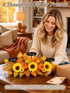 Alphatool Fall Centerpieces for Tables, 3 Candle Holders with Sunflowers - Image 6