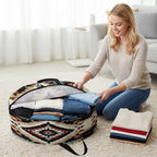 Abstract Ethnic Style Art Round Storage Bag 36 Inch, Retro Brown Green Weaving Pattern Clothes Storage Container with Handles Heavy Duty Organizer for Comforter, Bedding & Holiday Wreaths - Image 3