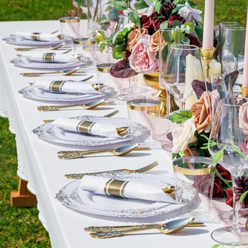 Nervure 175Pcs Gold Plastic Plates, Disposable Dinnerware Set for 25 Guests - Image 5