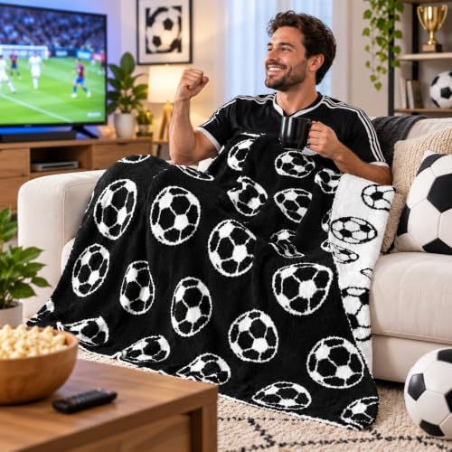Buryeah Soccer Knit Throw Blanket, Soccer Gift for Boys Teens Men, 50 x 60 Inch Cozy Sport Reversible Knitted Throw Blanket for Couch Sofa Bed Home Decor - Image 2