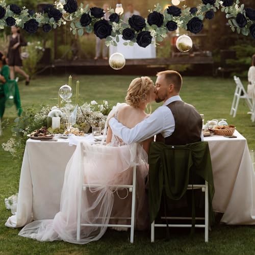 Suncalla 8 Pack 6.56ft Artificial Rose Flower Garland Silk Flocked Black Rose Garland Faux Eucalyptus Peony Flower Vine for Wedding Party Table Centerpiece Arch Background Decor(Seeded Eucalyptus) - Image 6