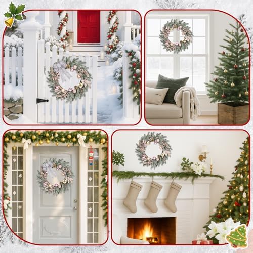 Christmas Wreaths for Front Door Decor Flower, 20" Winter Pine - Image 5