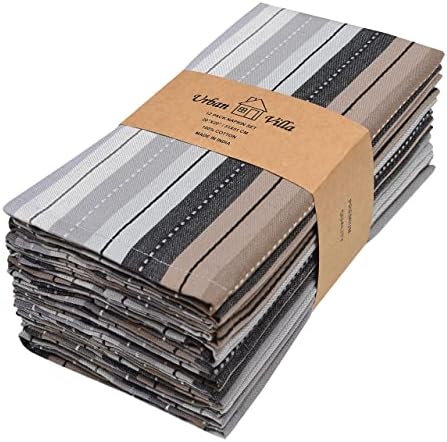 Urban Villa Cloth Napkins 100% Cotton Highly Absorbent Washable Durable Reusable Premium Dinner Napkins Ideal for Gifts for Mothers Day Hotel Farmhouse Parties - Grey Multi (20" x 20", Set of 12) by CottonTrends