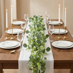 6 Pack 5.9 Feet Faux Eucalyptus Garlands Bulk, Artificial Wedding Garland with White Flowers Faux Silver Dollar Eucalyptus Leaves Vines for Table Home Wedding Party Indoor Outdoor Decor - Image 4