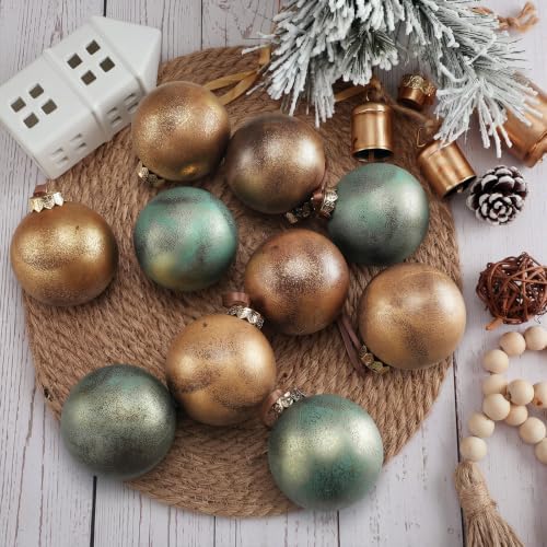 Yunlly 12 Pcs Neutral Christmas Ornament, Brown Copper Sage Green, 3.15'' - Image 5