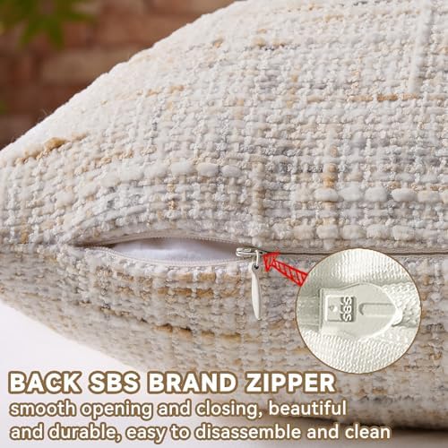 AmHoo Pack of 2 Chenille Textured Throw Pillow Cover, 500GSM Boho Farmhouse Decorative Couch Pillow Covers for Modern Home Decor Bed Sofa Living Room 20 x 20-Inch Beige - Image 2