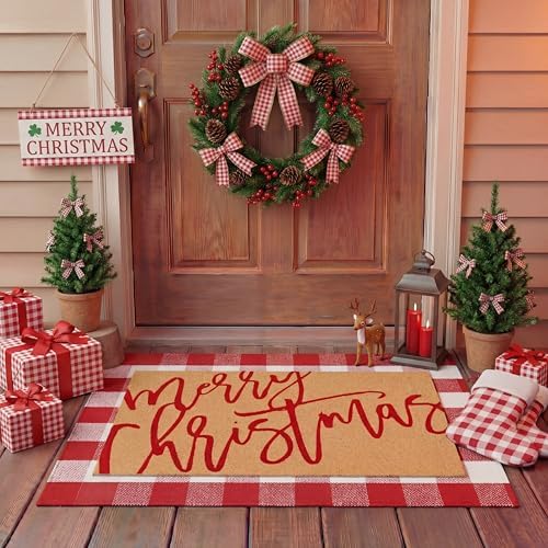 Tinideya 2 Pcs Christmas Layered Doormat Set for Front Porch Decor by Tinideya