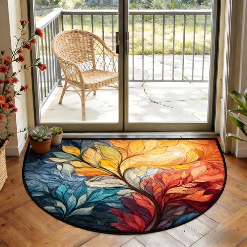 Abstract Leaf Door Mat for Outdoor Indoor Welcome Mat Half Round Doormat Entryway Rug 24" x 36" Door Mats for Home - Image 5