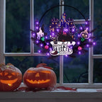 Pre-Lit Halloween Wreath for Front Door, Lighted Witch with 6H On/18H Off - Image 6