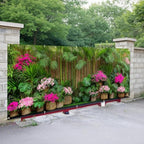 7x16FT Spring Summer Flower Fence Tropical Flowers Garage Door Banner Summer Tropical Leaves Garage Door Cover Decoration - Image 5