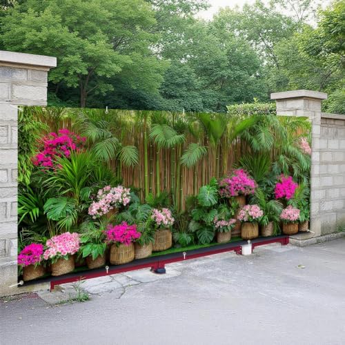 7x16FT Spring Summer Flower Fence Tropical Flowers Garage Door Banner Summer Tropical Leaves Garage Door Cover Decoration - Image 5